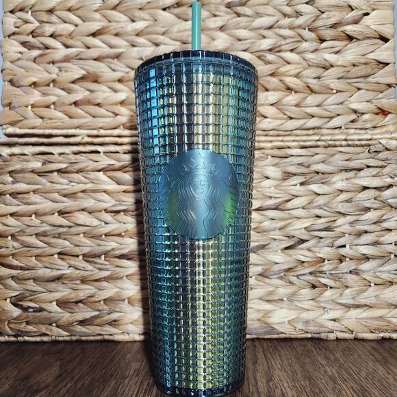Starbucks Fall 2022 Rainforest Grid  iridescent green disco venti tumbler NEW - Picture 1 of 6